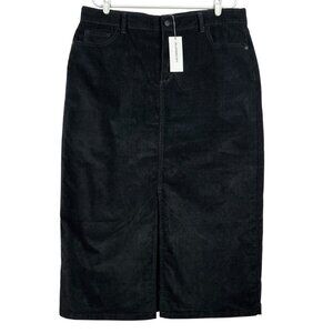 Liz Claiborne Women's Stretch Black Corduroy Midi Skirt w/Slit Front Size 18 NWT